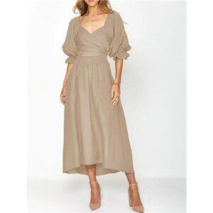 Smocked Puff Sleeves Midi Dress